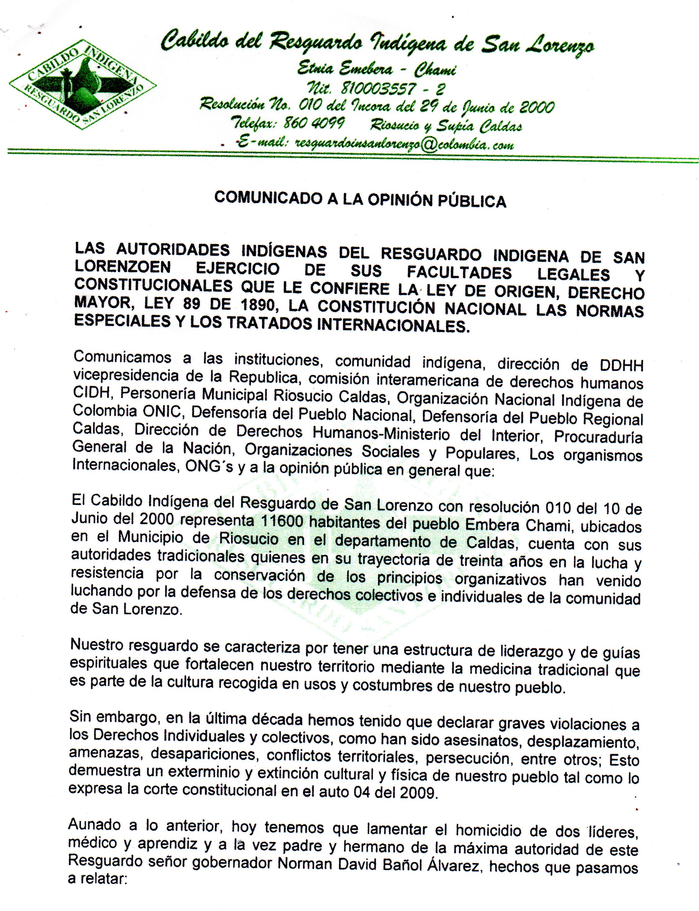 Caldas: Actores armados asesinan a dos sabios espirituales del Pueblo Embera