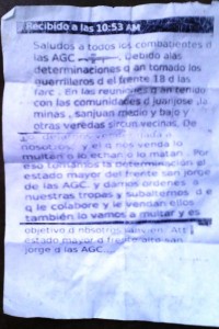 Amenaza de AGC en Juan Jose_Puerto Libertador