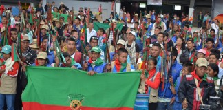 imagen de indigenas con una badera del CRIC consejo regional indigena del cauca