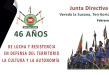 Convocatoria Junta Directiva Regional de Cabildos del CRIC, en el marco de la conmemoración de los 46 años de lucha y resistencia en defensa del Territorio, la Cultura y la Autonomía