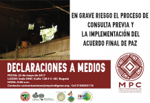 En grave riesgo el proceso de consulta previa y la implementación del acuerdo final de paz