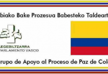 Declaración institucional del intergrupo de apoyo al proceso de paz en Colombia del Parlamento Vasco