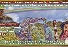 Posesión de la Autoridad Tradicional del Cabido Indígena de Totoró, pueblo Totoroez vigencia 2023.